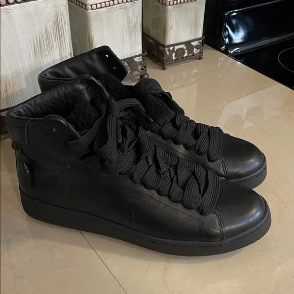 COACH men's black shearling lined leather sneaker boots size 10.5D - Picture 1 of 8